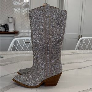 Hey Girl By Corky Rhinestone Western Boot - Silver Size 7